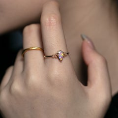 Pear Shape Australian Boulder Opal Milgrain Diamond Ring 14K Yellow Gold