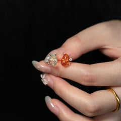 I Love You, Little Devil - Fire Opal Diamond Stud Earrings 14K Yellow Gold