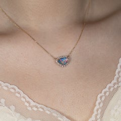 Radiant Doublet Opal Diamond Pendant Necklace 14K Yellow Gold