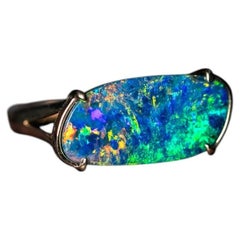 4.091 Carat Vibrant Blue & Green Doublet Opal Engagement Ring 14K Yellow Gold