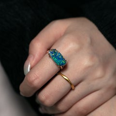 4.091 Carat Vibrant Blue & Green Doublet Opal Engagement Ring 14K Yellow Gold