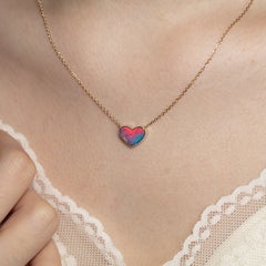 Red Blue Flash Heart Shaped Australian Doublet Opal Necklace 14K Yellow Gold