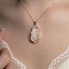 12.81ct Cloud Shape Rainbow Play-of-Color Fire Opal Pendant Necklace 14K