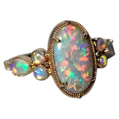2.04ct Milgrain Design Black Opal & Crystal Opal Engagement Ring 14K Yellow Gold