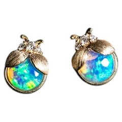 Ladybug - Australian Opal Diamond Stud Earrings 14K
