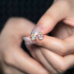 Ladybug - Australian Opal Diamond Stud Earrings 14K