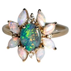 Unique Design Black Opal & Crystal Opal Diamond Engagement Ring 14K