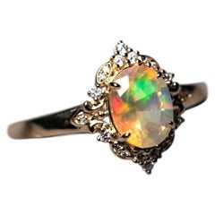 Victorian-Inspired Faceted Fire Opal Diamond Ring