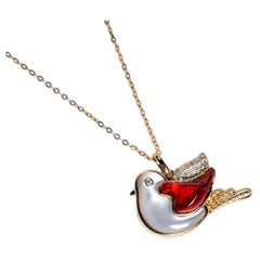 The Fat Pigeon - Fire Opal Diamond Pendant 18K Yellow Gold