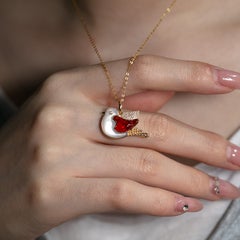 The Fat Pigeon - Fire Opal Diamond Pendant 18K Yellow Gold