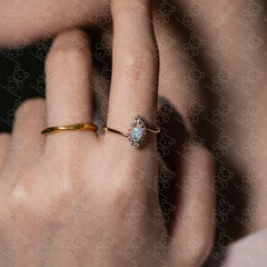 Marquise Cut Australian Solid Opal Halo Diamond Ring 14K