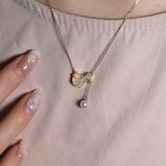 2.05ct Mexican Fire Opal with Rainbow Flash & Pearl Necklace 14K