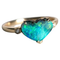 2.15ct Heart Shaped Boulder Opal & Diamond Engagement Ring in 14K Gold