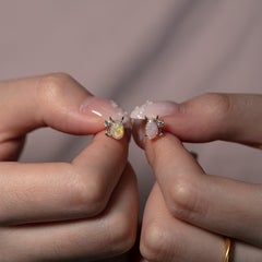 I Love You, Little Devil - Australian Solid Opal Diamond Stud Earrings 14K