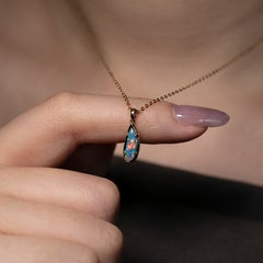 Teardrop Shaped Doublet Opal Pendant Necklace 14K Yellow Gold