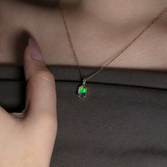 Green-Ice Mexican Fire Opal, Tsavorite Pendant Necklace 14K Yellow Gold