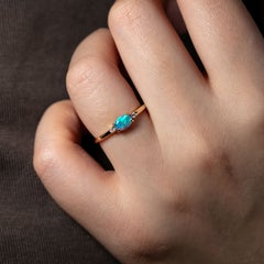 Vivid Blue Australian Black Opal & Diamond Ring 14K Yellow Gold