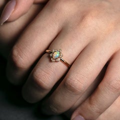 You Are in My Heart - Australian Solid Opal Diamond Engagement Ring 14K