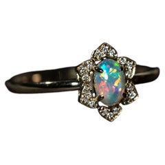 You Are in My Heart - Australian Solid Opal Diamond Engagement Ring 14K