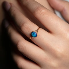 Starry Sky Deep Blue Doublet Opal Engagement Ring 14K Yellow Gold