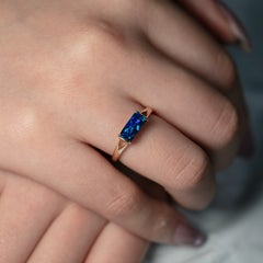 The Rectangle - Deep Blue Australian Boulder Opal Engagement Ring 14K
