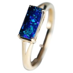 The Rectangle - Deep Blue Australian Boulder Opal Engagement Ring 14K
