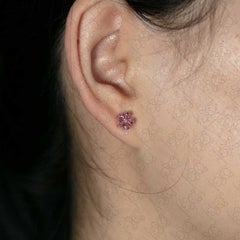 Pink Sapphire Diamond Sakura Cherry Blossom Flower Stud Earrings 14K Rose