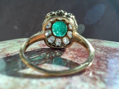 Victorian GIA Certified Colombian Emerald & Old Mine Cut Diamond Ring
