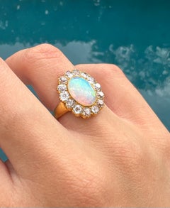 Victorian 20k Gold, Opal and Old Mine Cut Diamond Ring