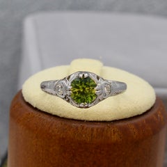 Anillo Filigrana Zafiro Verde y Diamante - Oro Blanco 18K