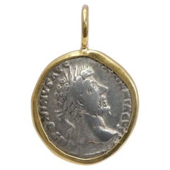 Marcus Aurelius - Mars Set in 22k Gold Ancient Setting - Silver Coin Pendant