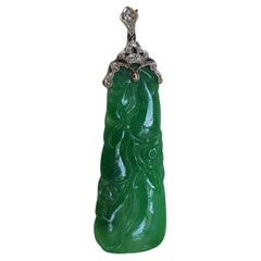 Art Deco Jadeite Melons Relief Pendant With Diamonds