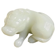 A Pale Celadon Jade Recumbent Dog, Qing Dynasty