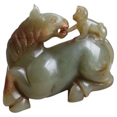 Pferd und Affe aus Celadon-Jade