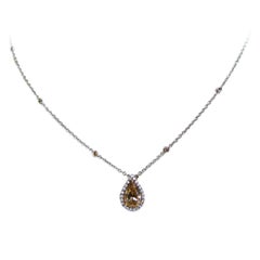 Natural Fancy Cognac Color GIA certified Pear Shape Diamond Pendant