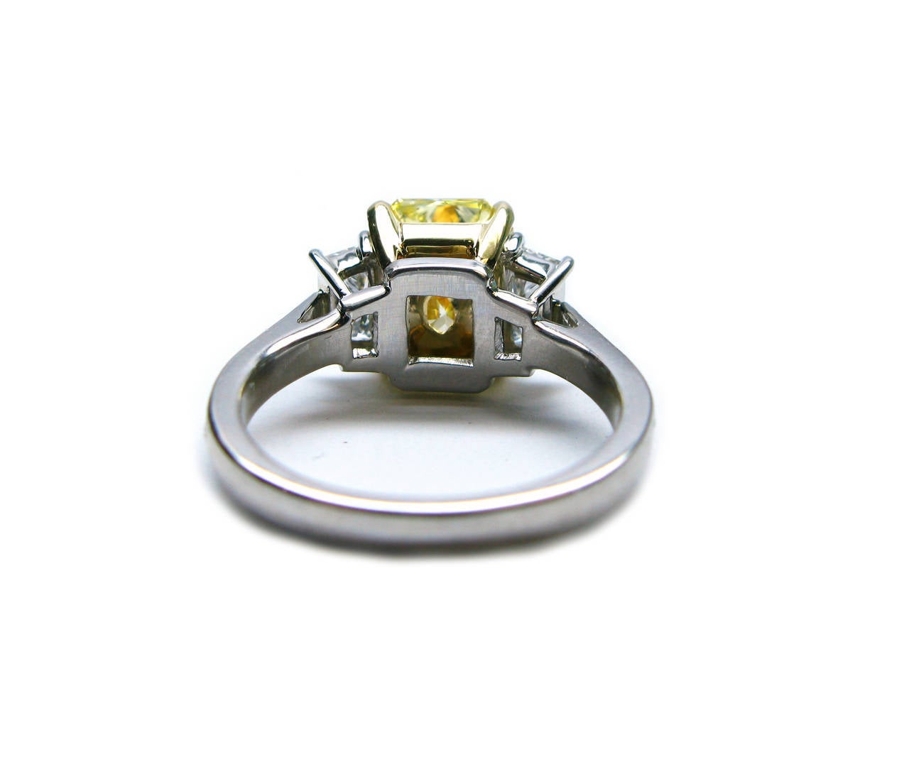 Modern J. Birnbach 2.96 Carat Fancy Intense Yellow Radiant Diamond Gold Platinum Ring For Sale