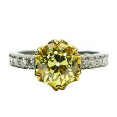 1.92 Carat GIA Fancy Intense Yellow Old Mine Brilliant Diamond Ring