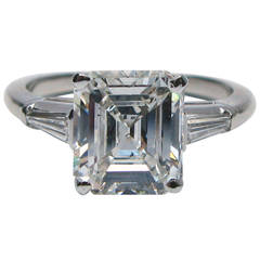 2.37 Carat Emerald Cut Diamond Platinum Ring GIA