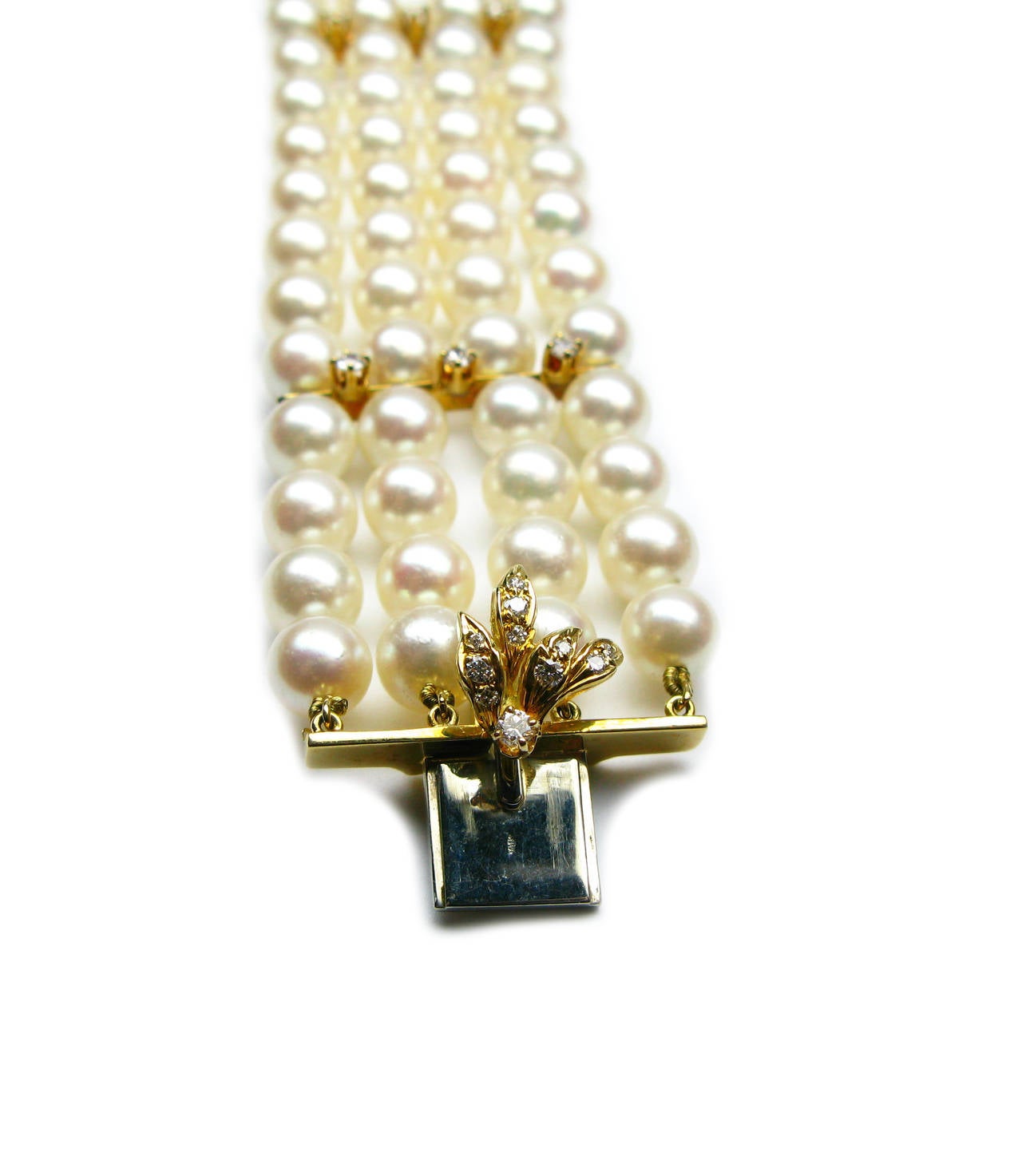 Men's Kurt Wayne Pearl & Diamond Gold Flower Bracelet