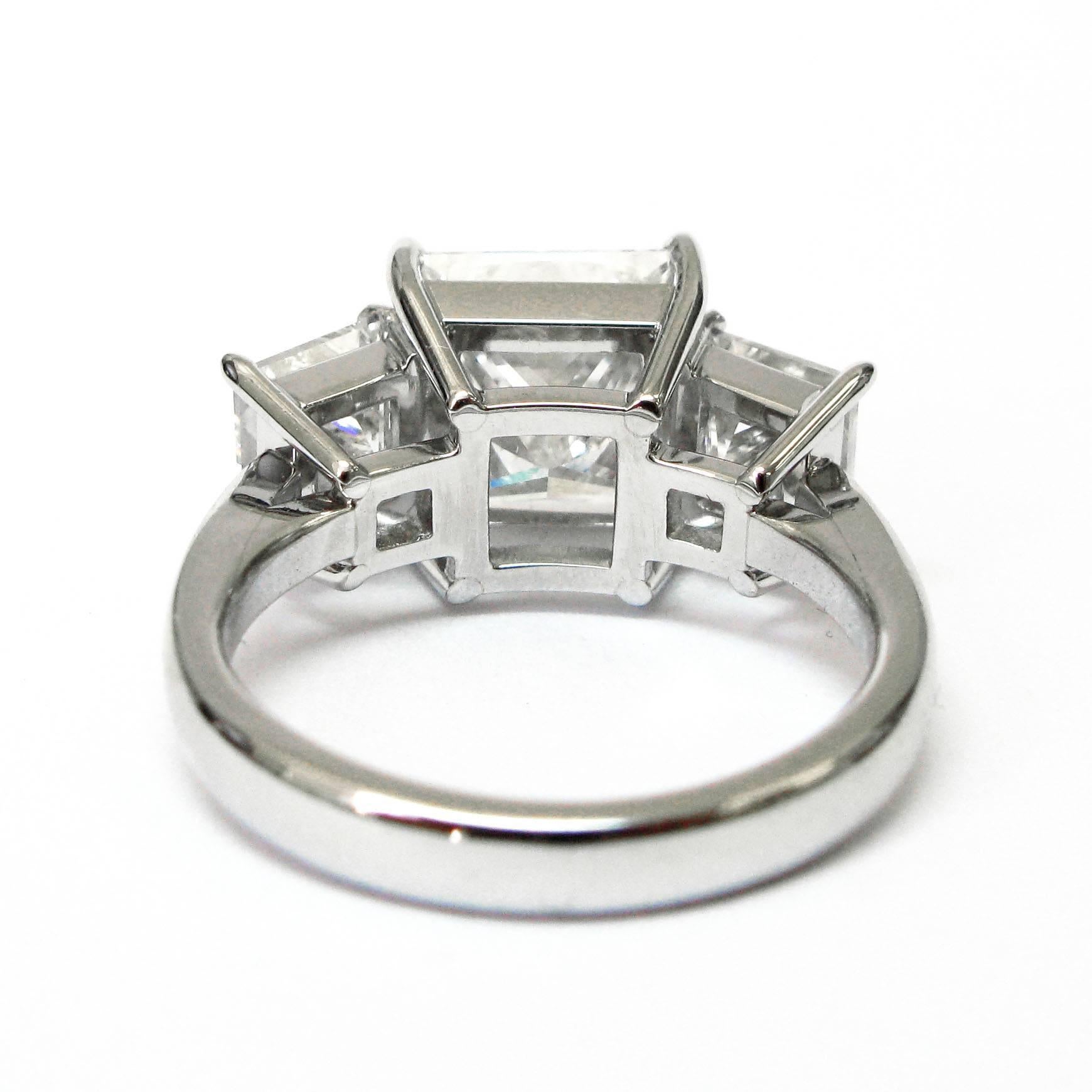Women's 3.20 Carat GIA Cert Princess Cut Diamond Platinum Three Stone Ring