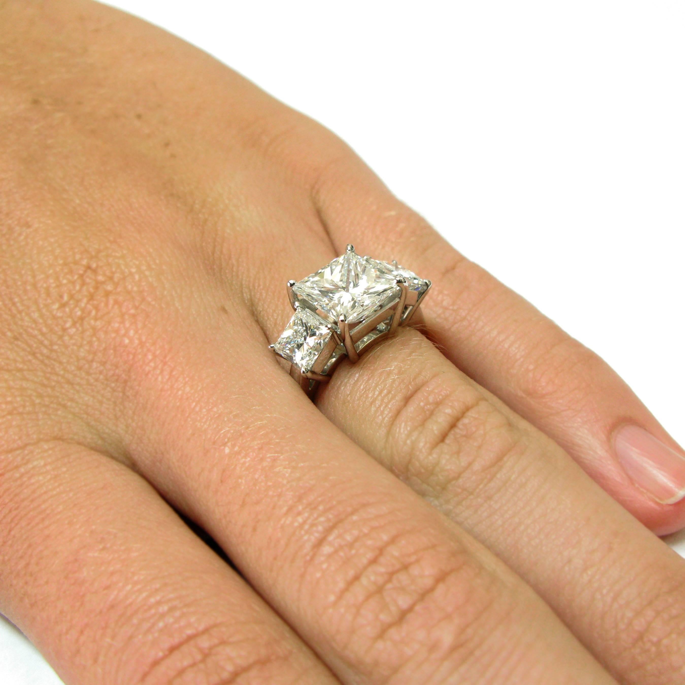 3.20 Carat GIA Cert Princess Cut Diamond Platinum Three Stone Ring 3
