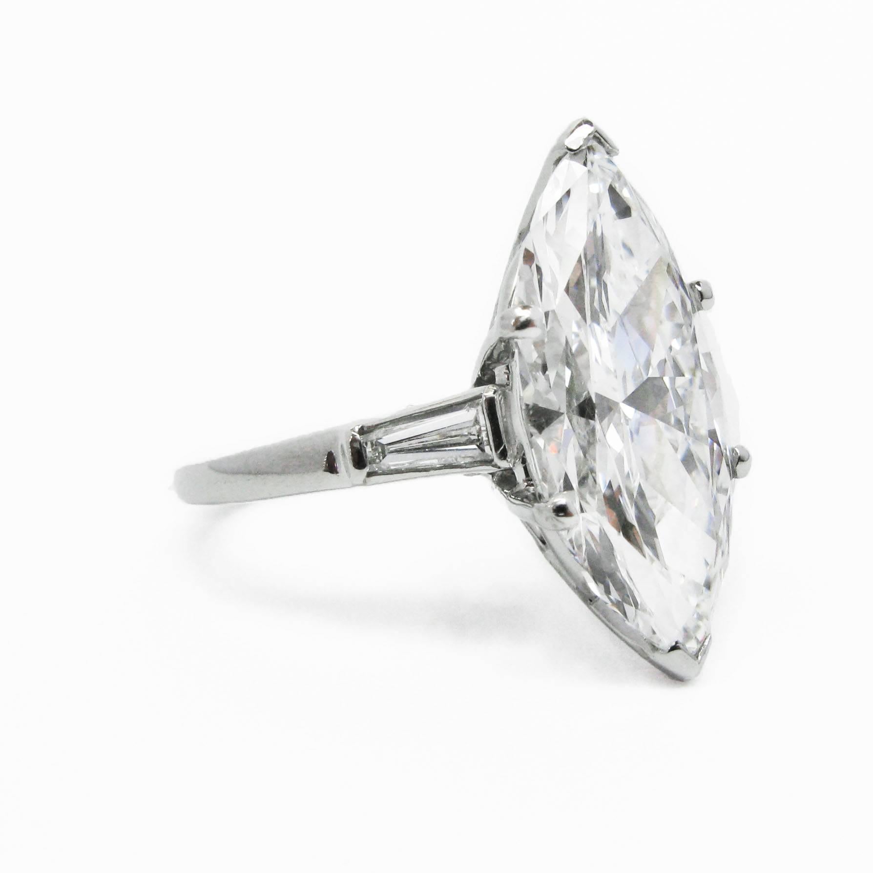 Women's or Men's Classic 6.02 Carat GIA Cert Marquise Cut Diamond Platinum Ring 