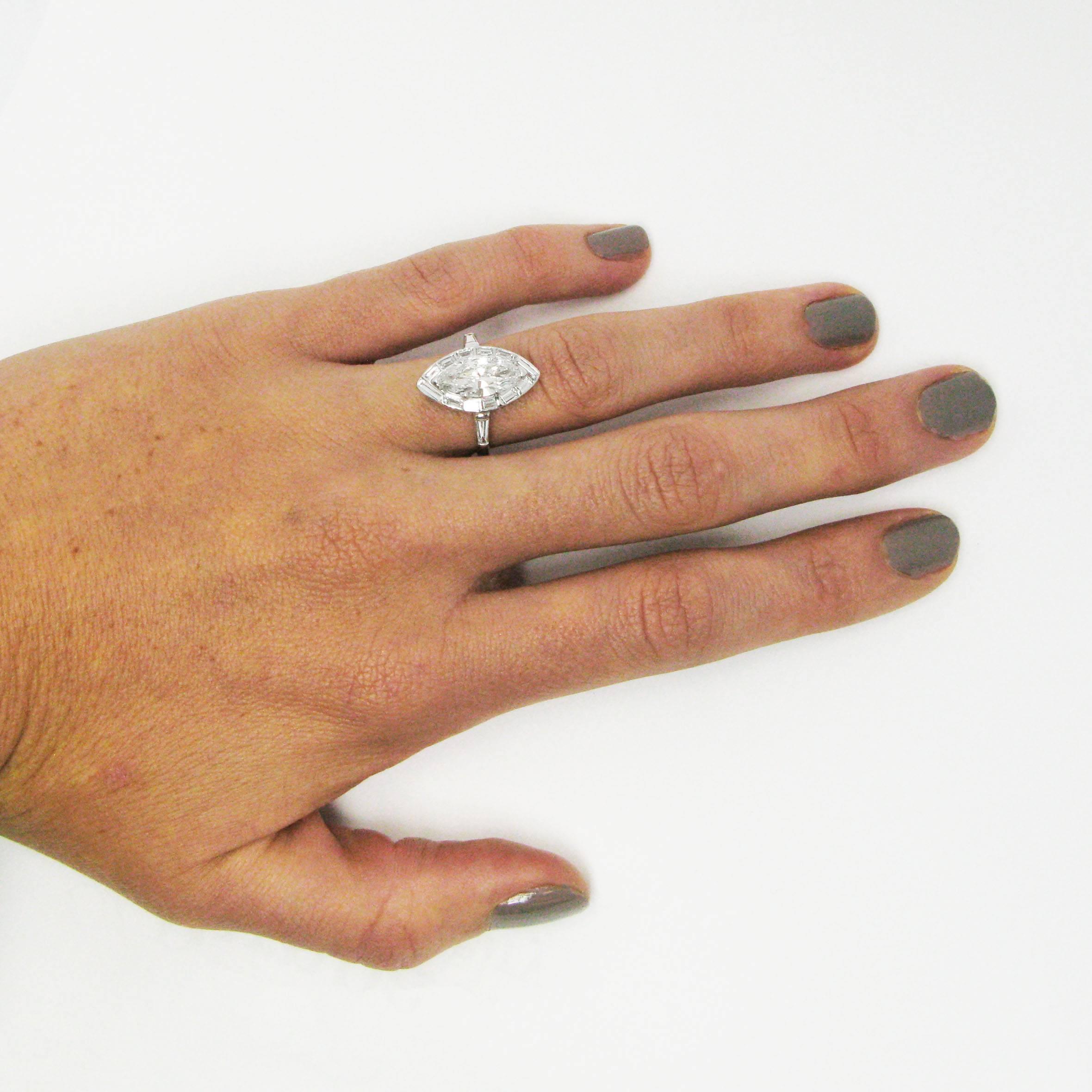 marquise cut diamond ring with baguettes