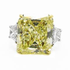 8.88 Carat Fancy Yellow Radiant GIA Cert Diamond Gold Platinum Ring