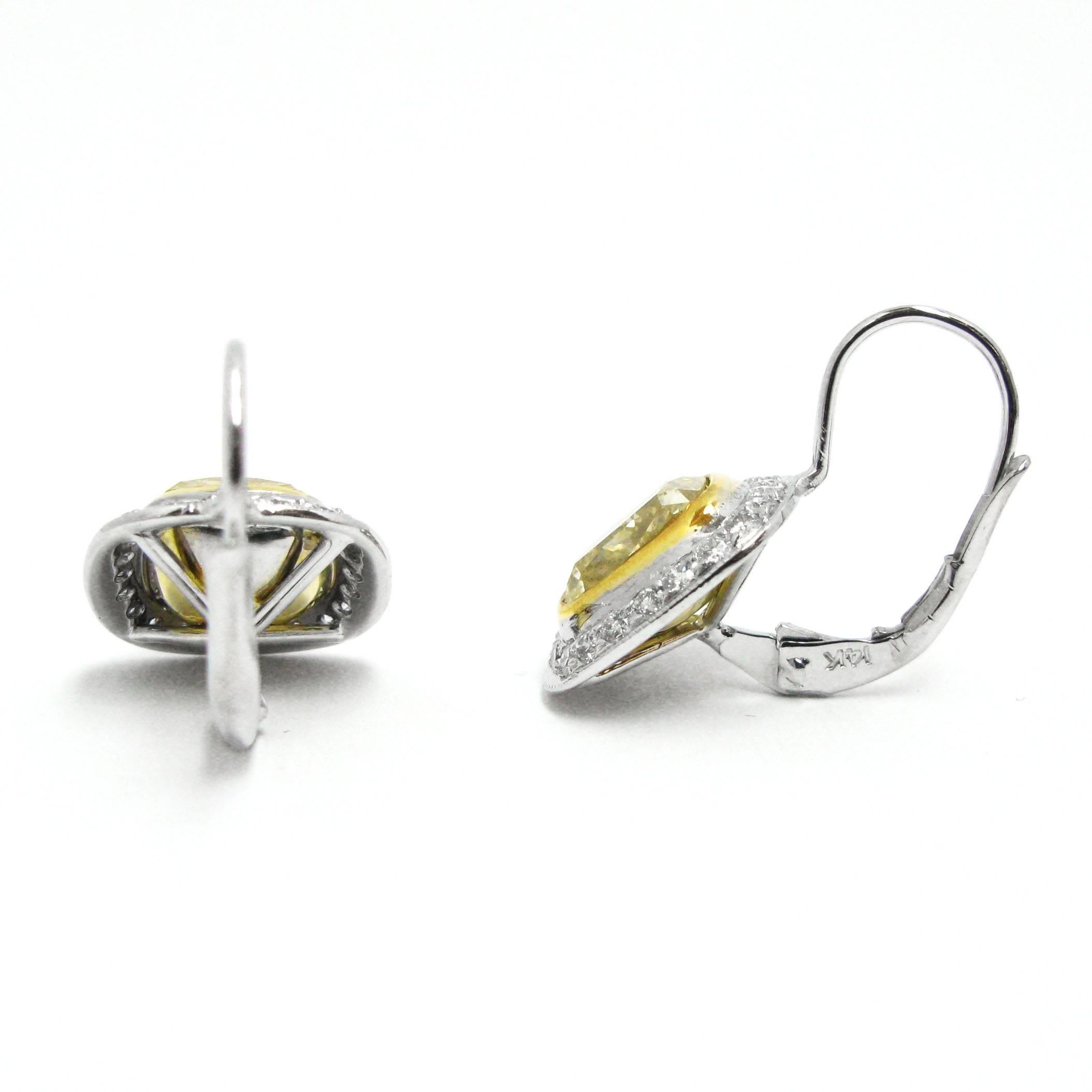 Fancy Yellow Diamond Frame Drop Earrings In New Condition In New York, NY