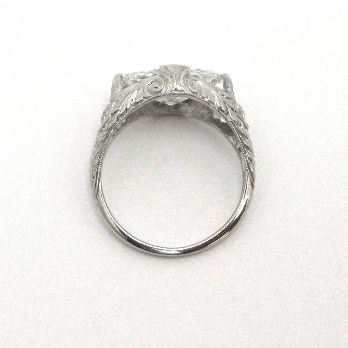 Art Deco Marquise Cut Diamond and Platinum Ring GIA 1