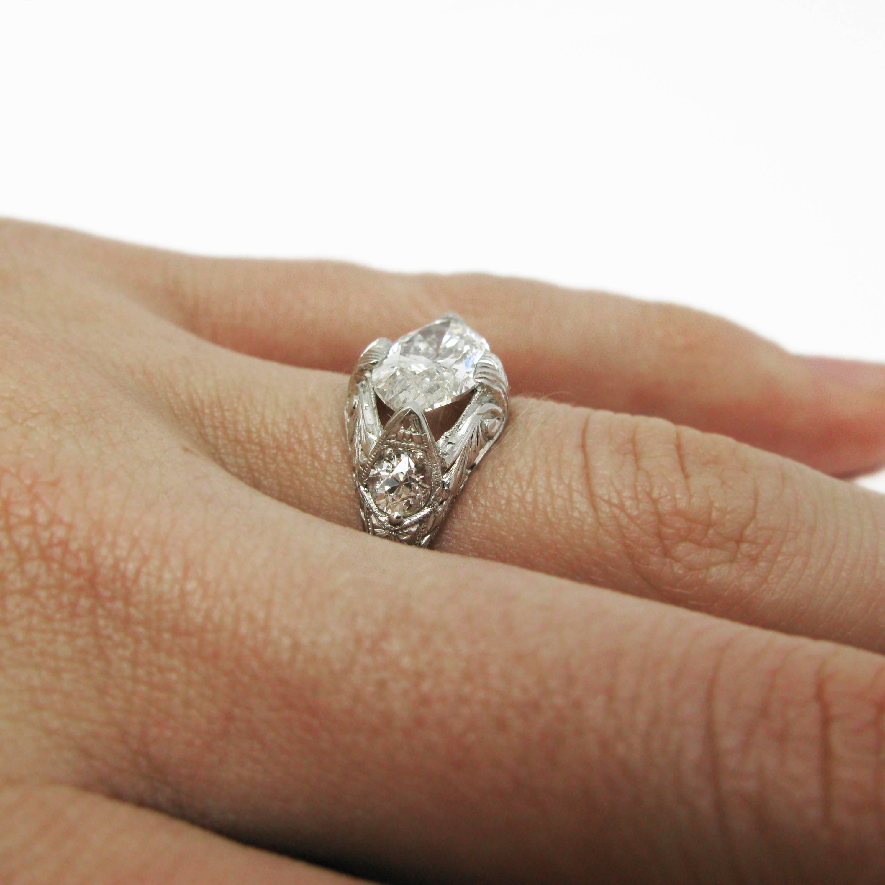Art Deco Marquise Cut Diamond and Platinum Ring GIA 2