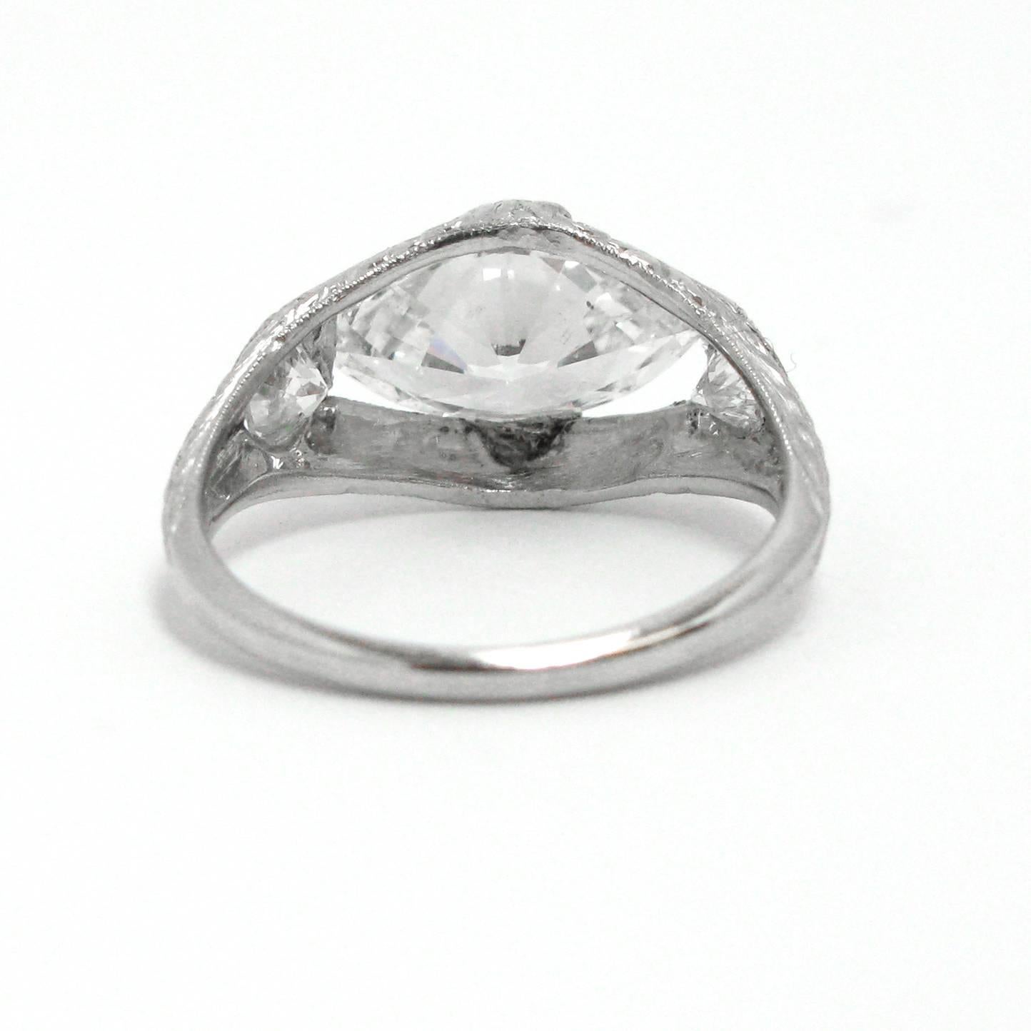 Women's or Men's Art Deco Marquise Cut Diamond and Platinum Ring GIA