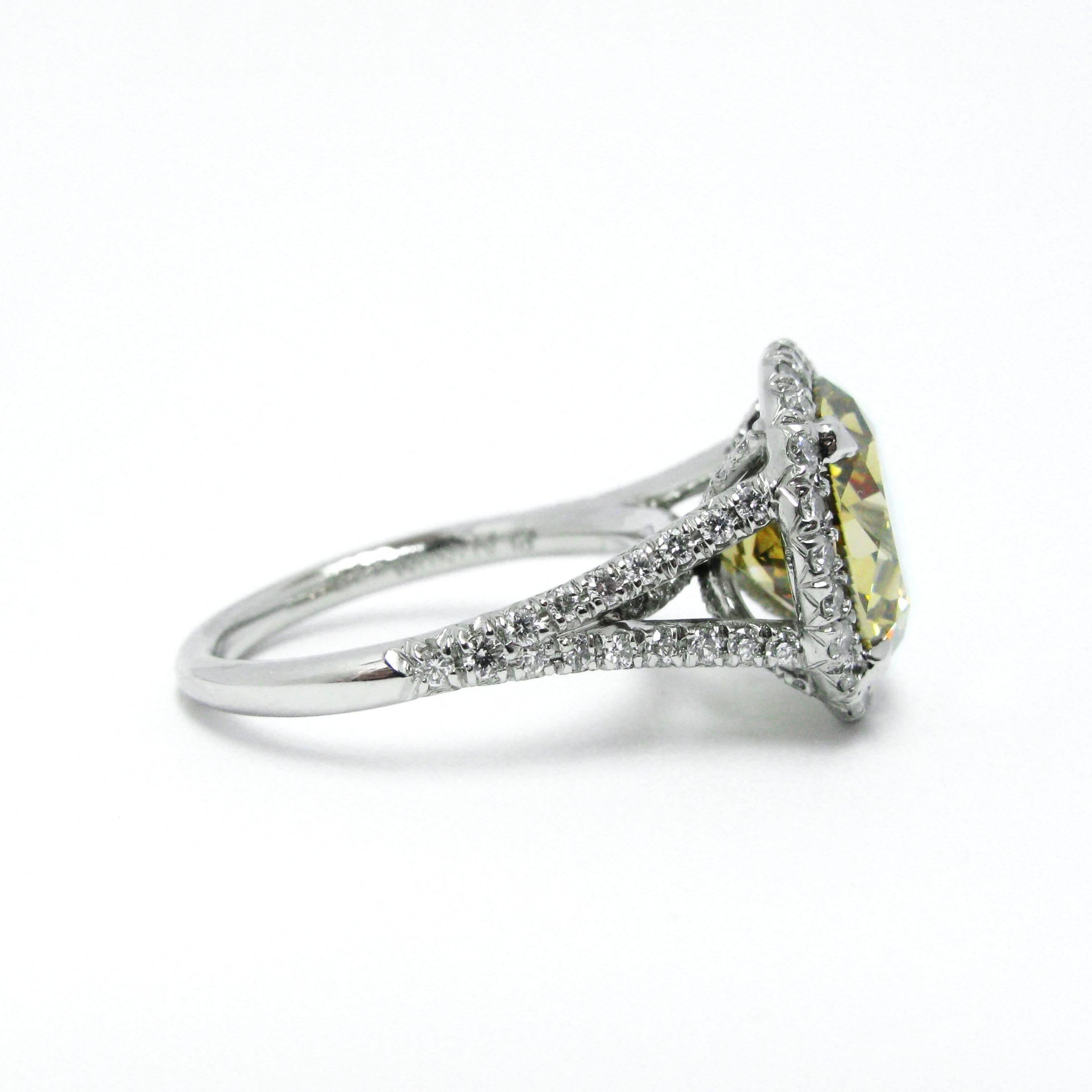 5.02 Carat GIA Fancy Brownish Yellow Diamond Platinum Frame Ring  In New Condition In New York, NY