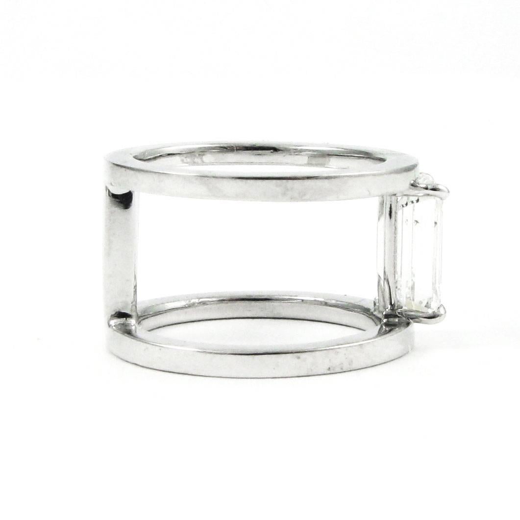 Women's or Men's J. Birnbach Modern 2.09 Carat GIA Emerald Cut Diamond Platinum Bar Ring 